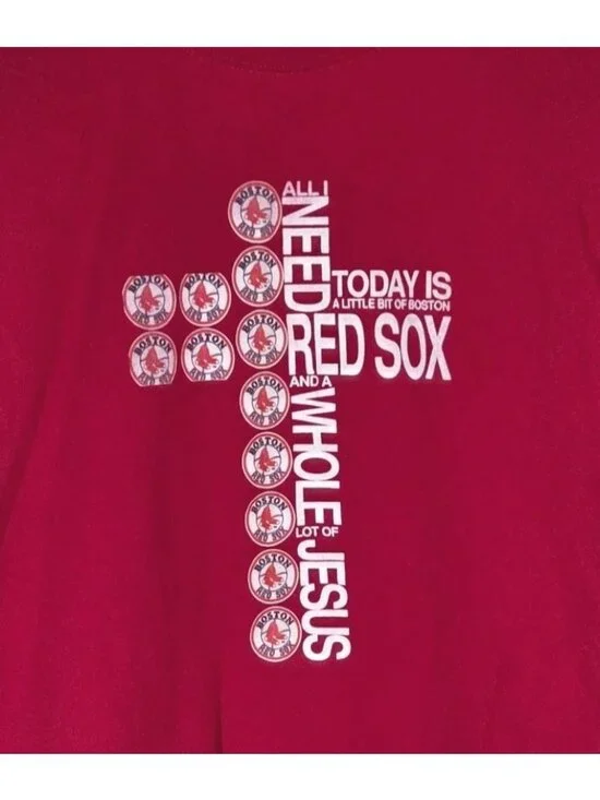 Boston Red Sox Christian Graphic Tee 2XL Hanes Tagless Red Cotton Short Sleeve T - Picture 3 of 5